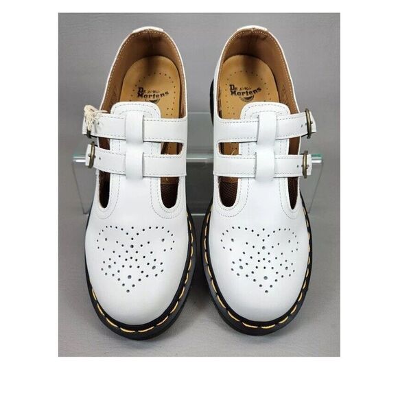Dr. Martens Sz 8 White Mary Jane Shoes Buckle Doc Martens 8065 Smooth Leather - Picture 6 of 13